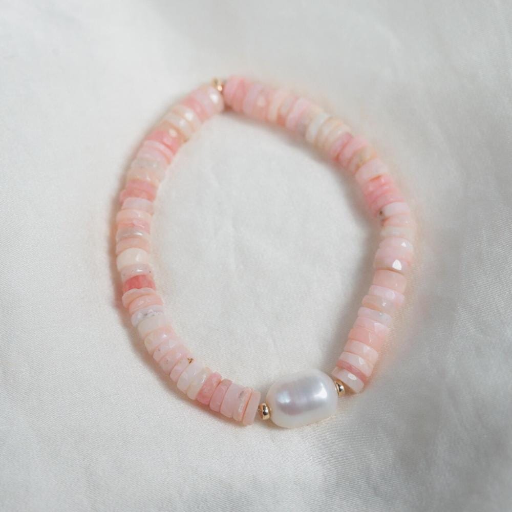14K GOLD Blue opal + pearl Bracelet | freshwater pearl Bracelet [EBBM1906] | dainty pearl gold Bracelet | opal and pearl beaded bracelet
