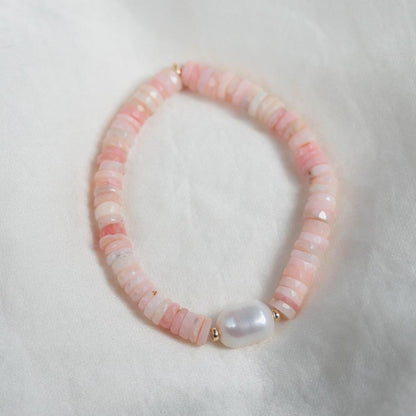 14K GOLD Blue opal + pearl Bracelet | freshwater pearl Bracelet [EBBM1906] | dainty pearl gold Bracelet | opal and pearl beaded bracelet