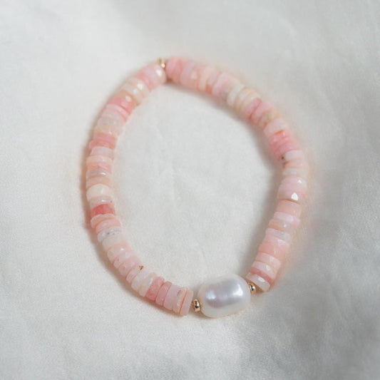 14K GOLD Blue opal + pearl Bracelet | freshwater pearl Bracelet [EBBM1906] | dainty pearl gold Bracelet | opal and pearl beaded bracelet