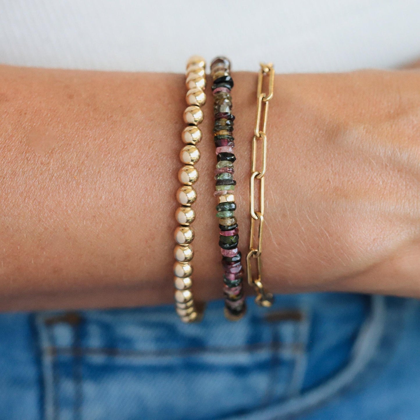 Heart of Color Tourmaline Bracelet – Solid Gold & Diamond | Mixed Tourmaline bracelet | mini tourmaline bracelet | Tiny multi-tourmaline