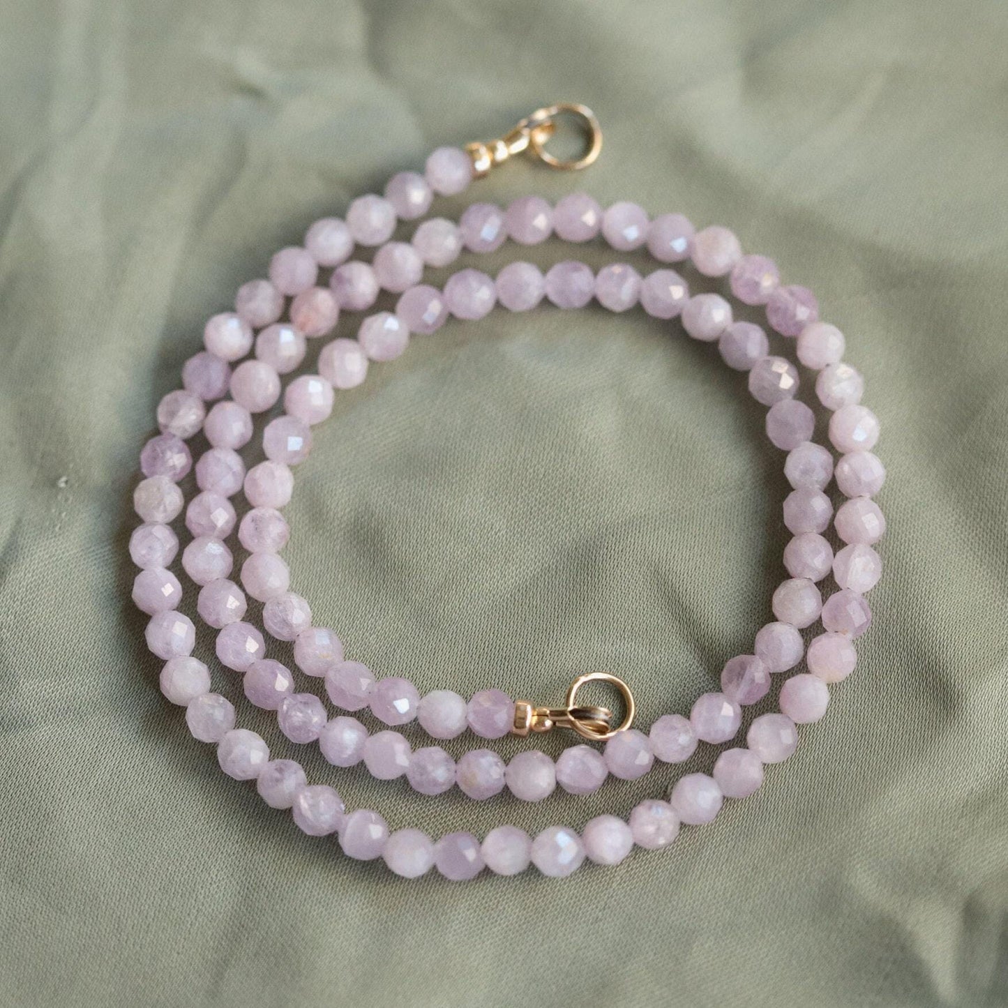 Kunzite beaded necklace | kunzite carabiner style necklace, pink kunzite jewelry, genuine faceted kunzite , pink gemstone