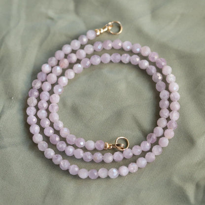 Kunzite beaded necklace | kunzite carabiner style necklace, pink kunzite jewelry, genuine faceted kunzite , pink gemstone