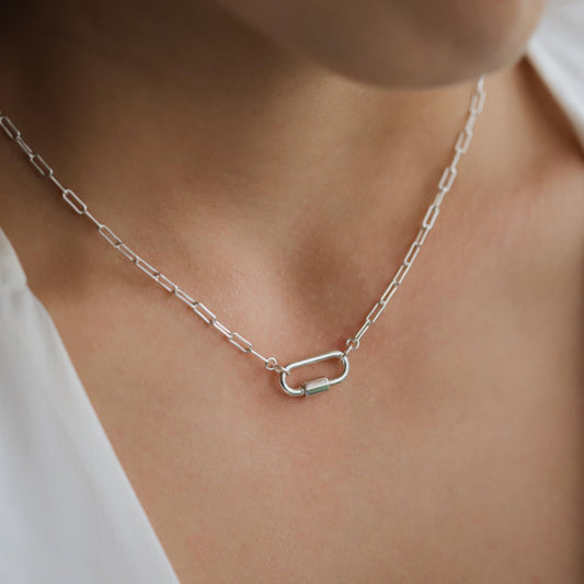 Carabiner Sterling silver, Paperclip Chain Necklace, [ENSP1027] sterling silver carabiner necklace, everyday sterling silver necklace