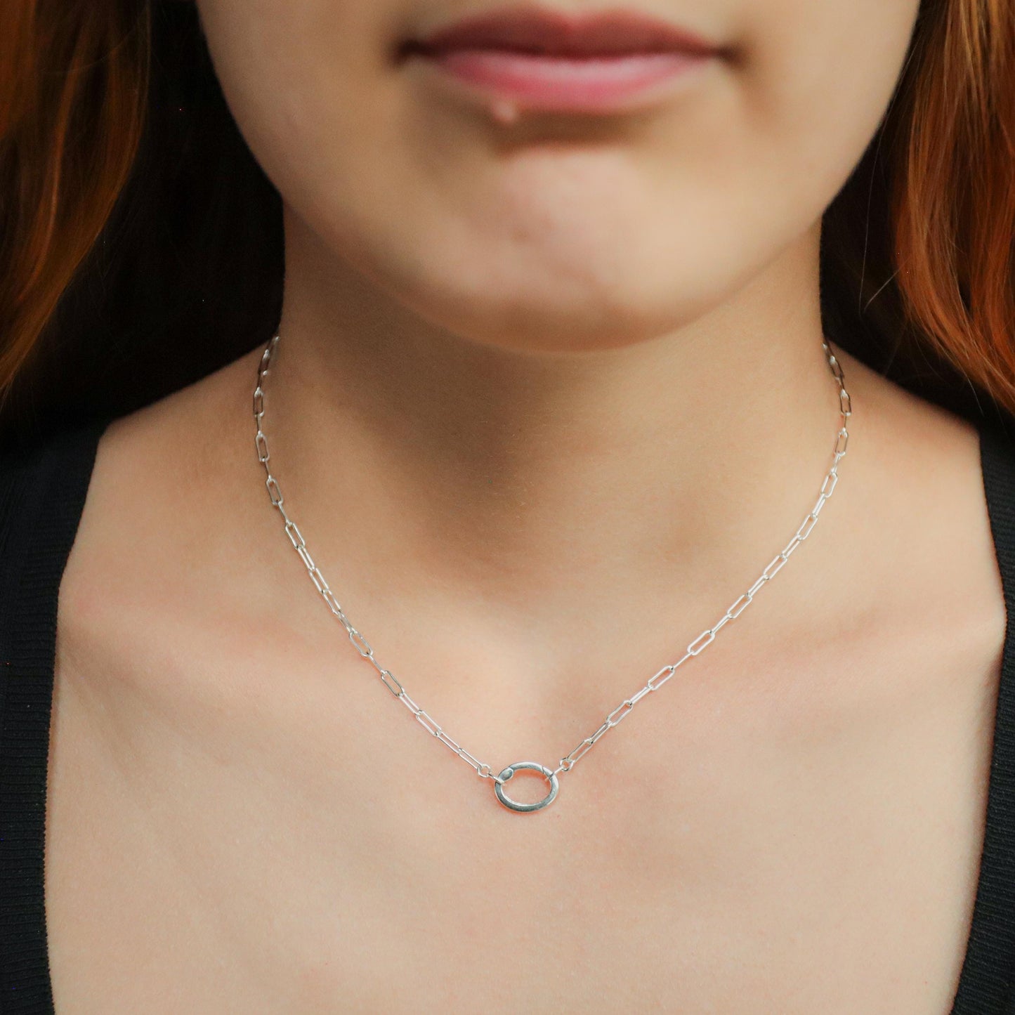 Carabiner Sterling silver, Paperclip Chain Necklace, [ENSP1027] sterling silver carabiner necklace, everyday sterling silver necklace