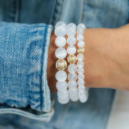 Selenite Bracelet, Genuine Selenite, AAA selenite bracelet [EBSM1092] | cat's eye selenite, reiki healing | white selenite *BSS