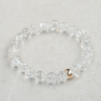 14K GOLD Clear Quartz 8mm | Abundance Bracelet | Cracked Clear Quartz Bracelet [EBCM1093] | abundance, connection, clarity and wisdom