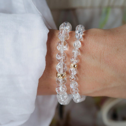 14K GOLD Clear Quartz 8mm | Abundance Bracelet | Cracked Clear Quartz Bracelet [EBCM1093] | abundance, connection, clarity and wisdom