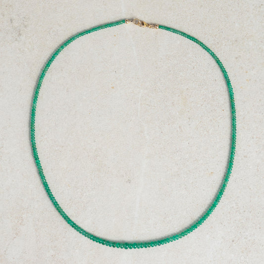 14K Zambian Emerald Necklace, Zambian emerald necklace | [ENZM1134] May birthstone necklace | smooth dainty Zambian emerald beaded