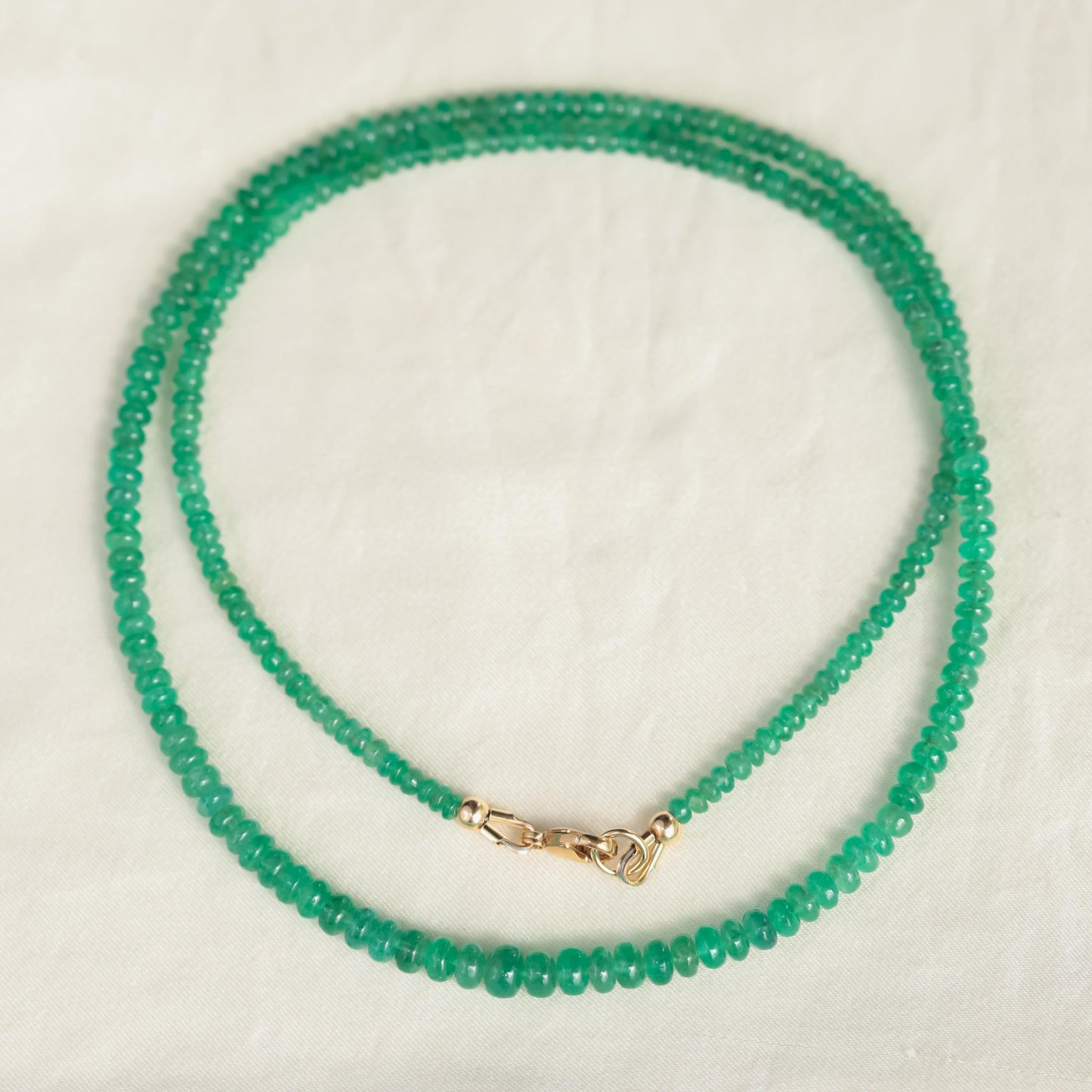 14K Zambian Emerald Necklace, Zambian emerald necklace | [ENZM1134] May birthstone necklace | smooth dainty Zambian emerald beaded