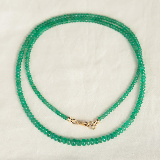 14K Zambian Emerald Necklace, Zambian emerald necklace | [ENZM1134] May birthstone necklace | smooth dainty Zambian emerald beaded