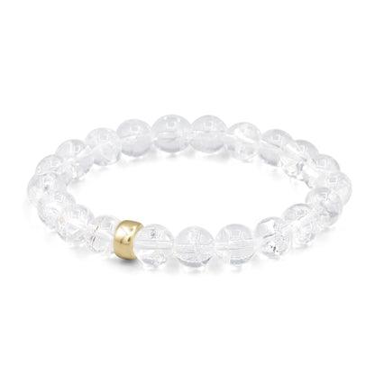 14K GOLD Clear Quartz 8mm | Abundance Bracelet | Cracked Clear Quartz Bracelet [EBCM1093] | abundance, connection, clarity and wisdom