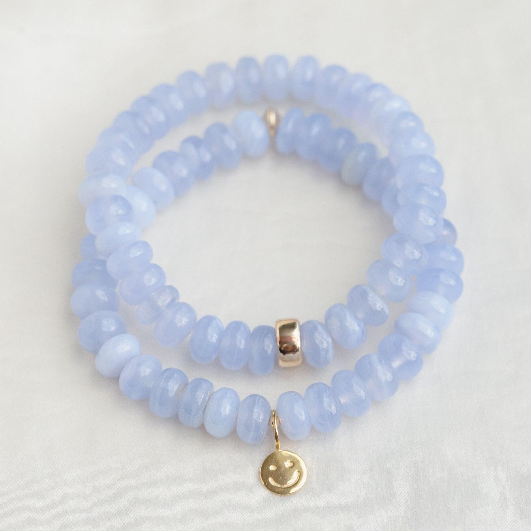14K GOLD Blue Lace Agate bracelet 8mm - healing crystal bracelet [EBBM1698] elastic bracelet - chakra stones - Blue Lace Agate jewelry *BS