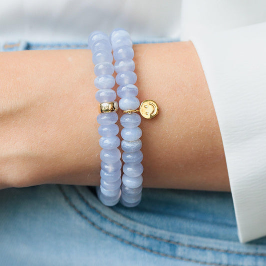 14K GOLD Blue Lace Agate bracelet 8mm - healing crystal bracelet [EBBM1698] elastic bracelet - chakra stones - Blue Lace Agate jewelry *BS