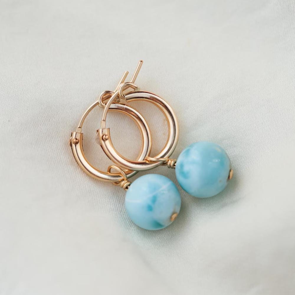 Larimar gold filled hoops, genuineLarimar agate hoop earrings, [EEBP1123] LarimarEarrings, gold hoops with Larimar