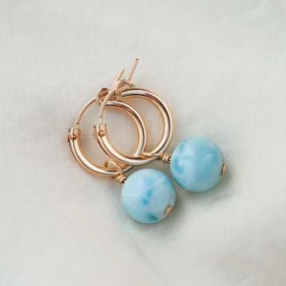 Larimar gold filled hoops, genuineLarimar agate hoop earrings, [EEBP1123] LarimarEarrings, gold hoops with Larimar