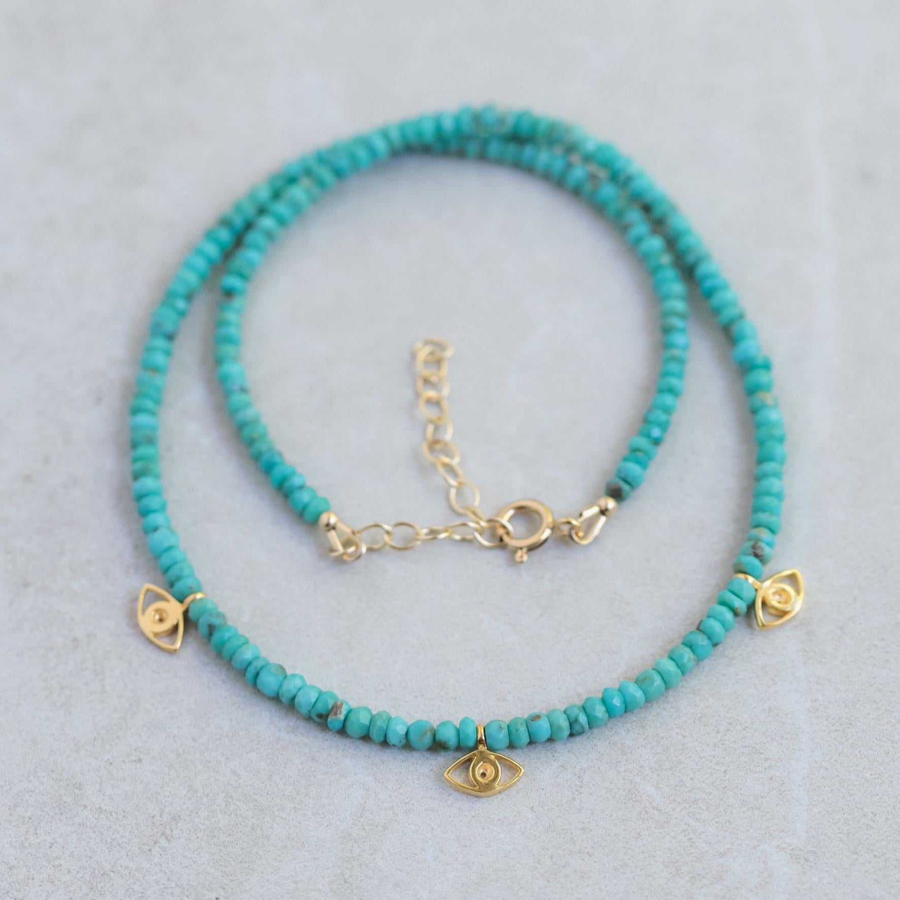 Turquoise Evil Eye Necklace - 14K
