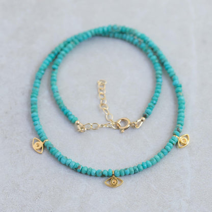 Turquoise Evil Eye Necklace - 14K