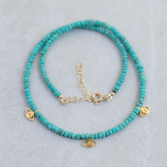 Turquoise Evil Eye Necklace - 14K