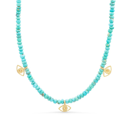 Turquoise Evil Eye Necklace - 14K
