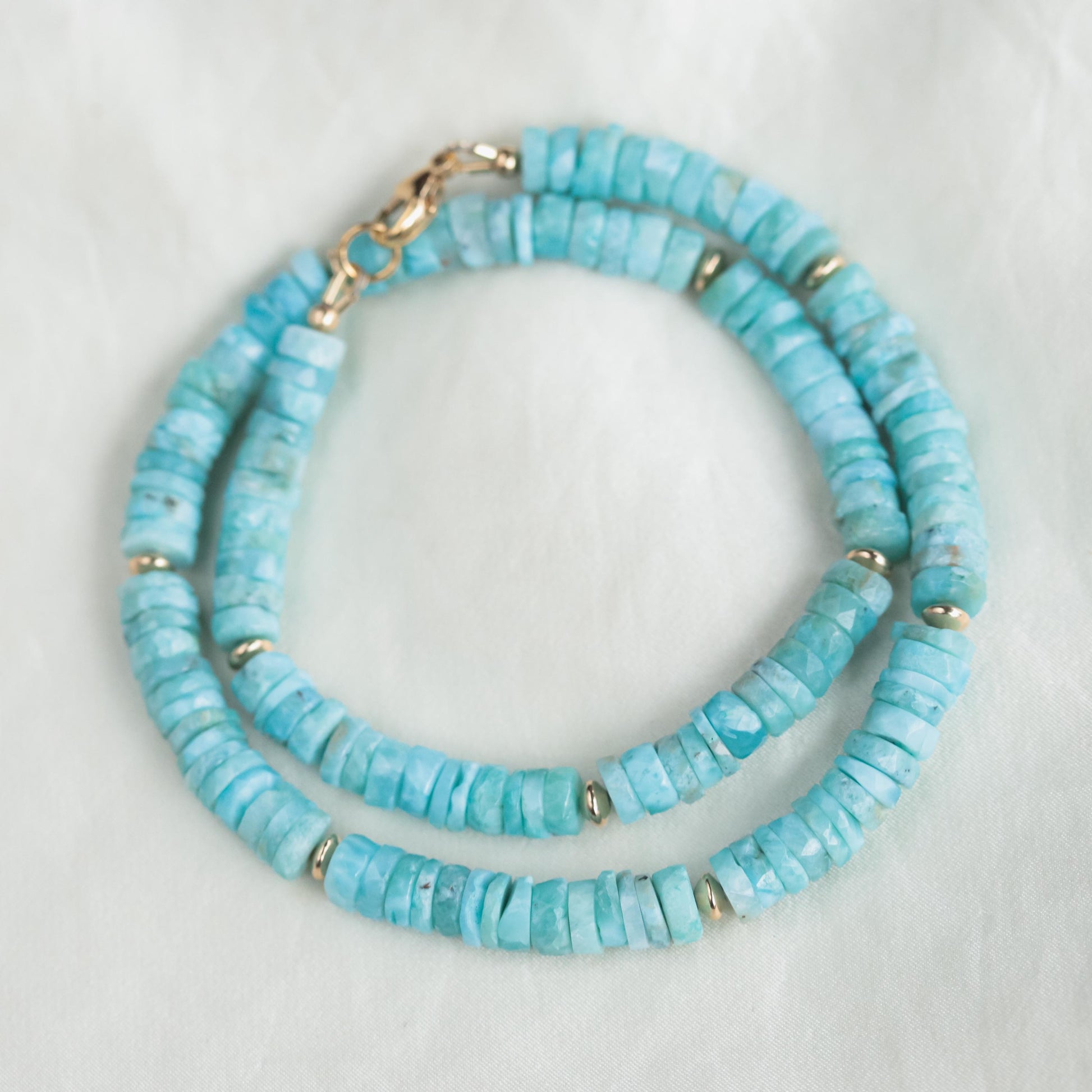 Larimar faceted heishi necklace, Dominican larimar Necklace, larimar beaded jewelry, [ENLP1498] Larimar Necklace 14K gold filled
