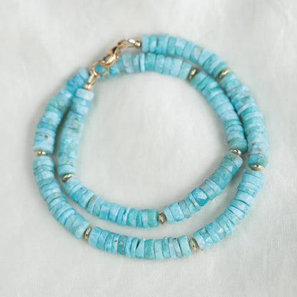Larimar faceted heishi necklace, Dominican larimar Necklace, larimar beaded jewelry, [ENLP1498] Larimar Necklace 14K gold filled