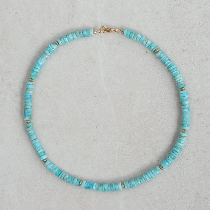 Larimar faceted heishi necklace, Dominican larimar Necklace, larimar beaded jewelry, [ENLP1498] Larimar Necklace 14K gold filled