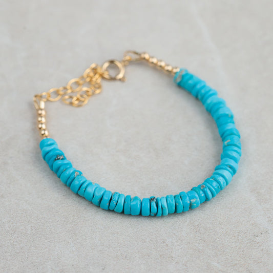 Sleeping Beauty Heishi Bracelet - 14K Gold Filled