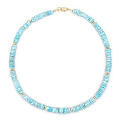 Larimar faceted heishi necklace, Dominican larimar Necklace, larimar beaded jewelry, [ENLP1498] Larimar Necklace 14K gold filled