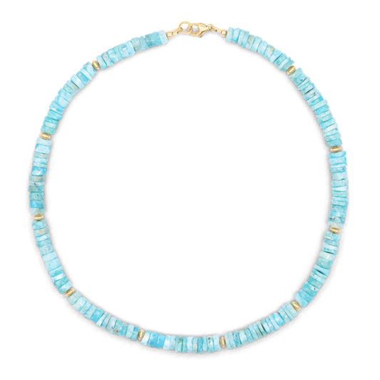 Larimar faceted heishi necklace, Dominican larimar Necklace, larimar beaded jewelry, [ENLP1498] Larimar Necklace 14K gold filled