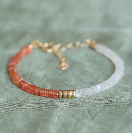 Moonstone Sunstone Gemstone Bracelet | [EBSP1141_GF_C] sun moon jewelry | Moonstone gift | AAA sunstone bracelet | AAA moonstone jewelry