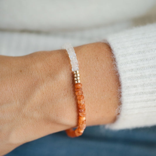 Moonstone Sunstone Gemstone Bracelet | [EBSP1141_GF_C] sun moon jewelry | Moonstone gift | AAA sunstone bracelet | AAA moonstone jewelry