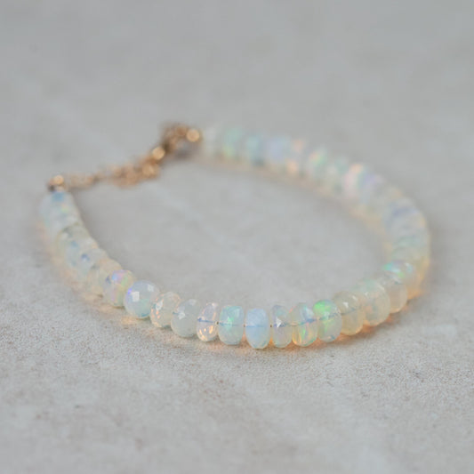 14K GOLD Ethiopian Welo Opal Dainty Bracelet. Flashy opal bracelet [EBEM4599] Gold Filled | AAA Quality Opal Delicate Stacking