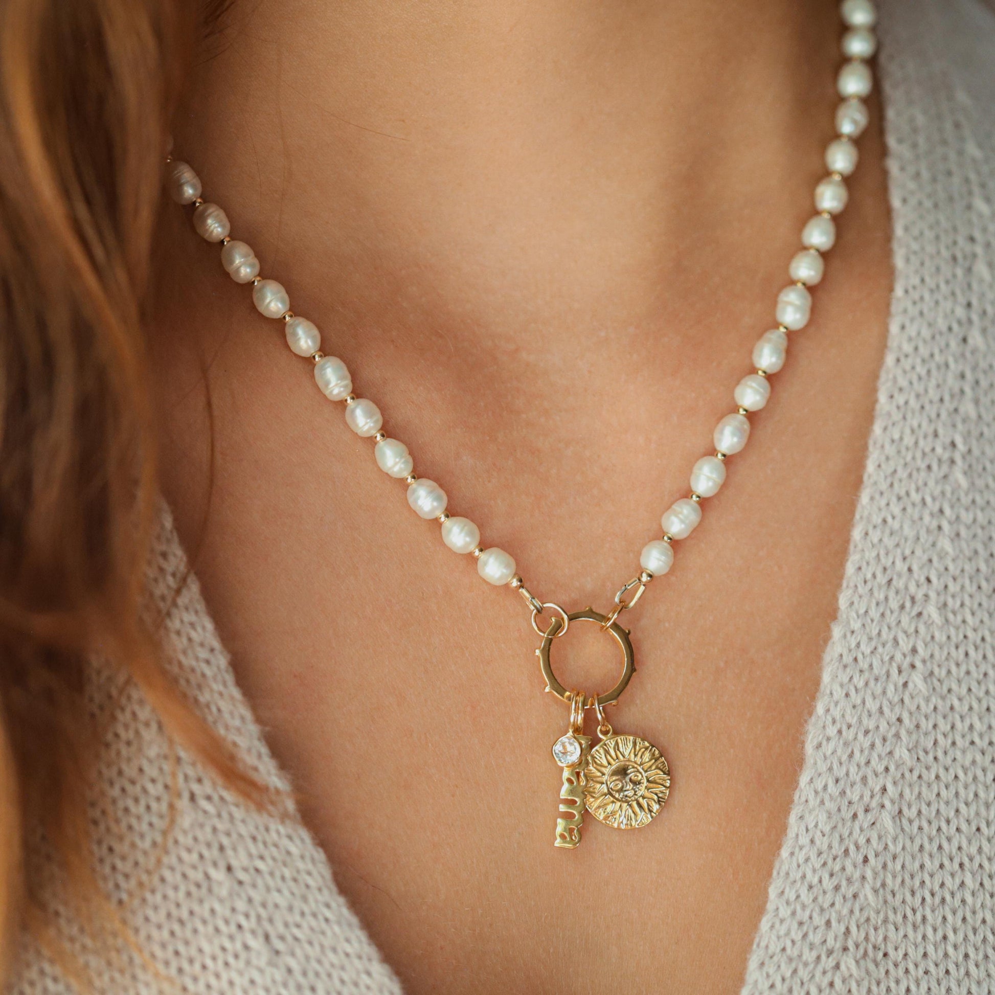 Pearl carabiner necklace |Freshwater Pearl necklace | Genuine Pearl necklace | [ENPP1563] Boho freshwater pearl necklace | June birthday