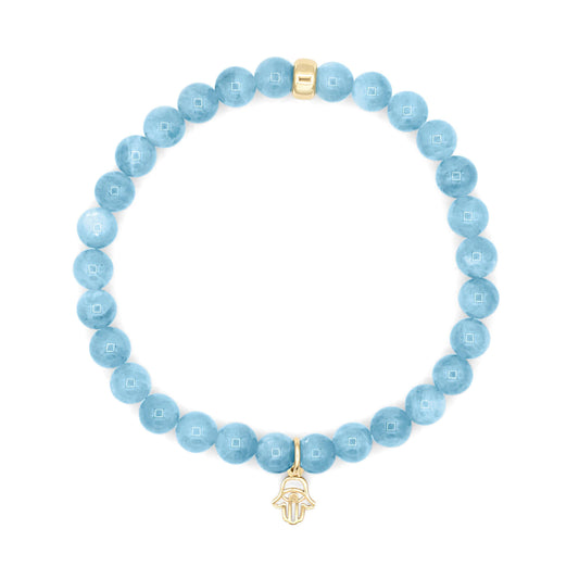 Aquamarine & Mother of Pearl Hamsa Bracelet – Truth, Calm & Protection