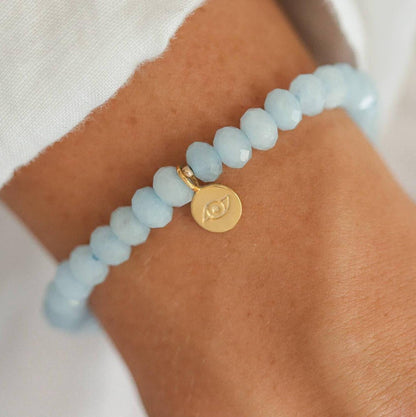 Aquamarine faceted evil eye bracelet