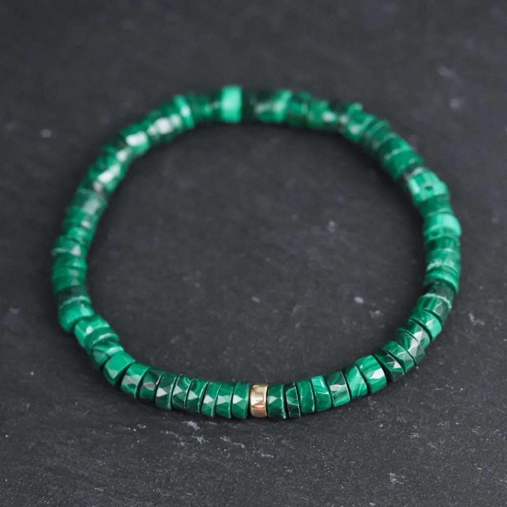 Faceted heishi Malachite Bracelet | Mini Faceted Malachite Bracelet | [EBMP1088] Malachite 6mm faceted | Malachite stacking*BSS *G