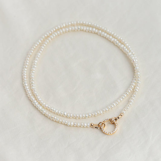 Freshwater Pearl carabiner necklace | Freshwater Pearl necklace | [ENPP1323_dip] Genuine Pearl necklace | Boho freshwater pearl necklace