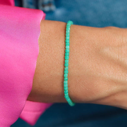 Cube Cut Chrysoprase Bracelet, Green Gemstone Bracelet, Adjustable 6.5-8", Gold Filled Clasp, Unique Geometric Jewelry, Handmade in Canada