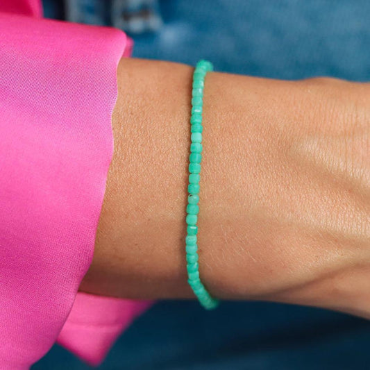 Cube Cut Chrysoprase Bracelet, Green Gemstone Bracelet, Adjustable 6.5-8", Gold Filled Clasp, Unique Geometric Jewelry, Handmade in Canada