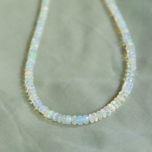 Ethiopian Opal Beaded Necklace | Sparkling Ethiopian opal [ENOP1050] | quality opal necklace | AAA Welo Opal Rondelle Necklace *BF