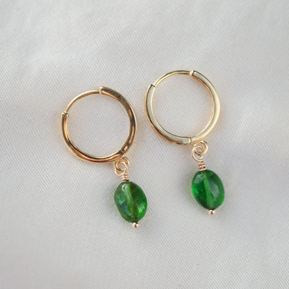14K SOLID GOLD Chrome diopside hoops, genuine Chrome diopside hoop earrings [EECP1245], Chrome diopside 14K gold Earrings, hoops with Chrome