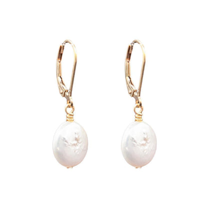 Disc Pearl Earrings - 14K