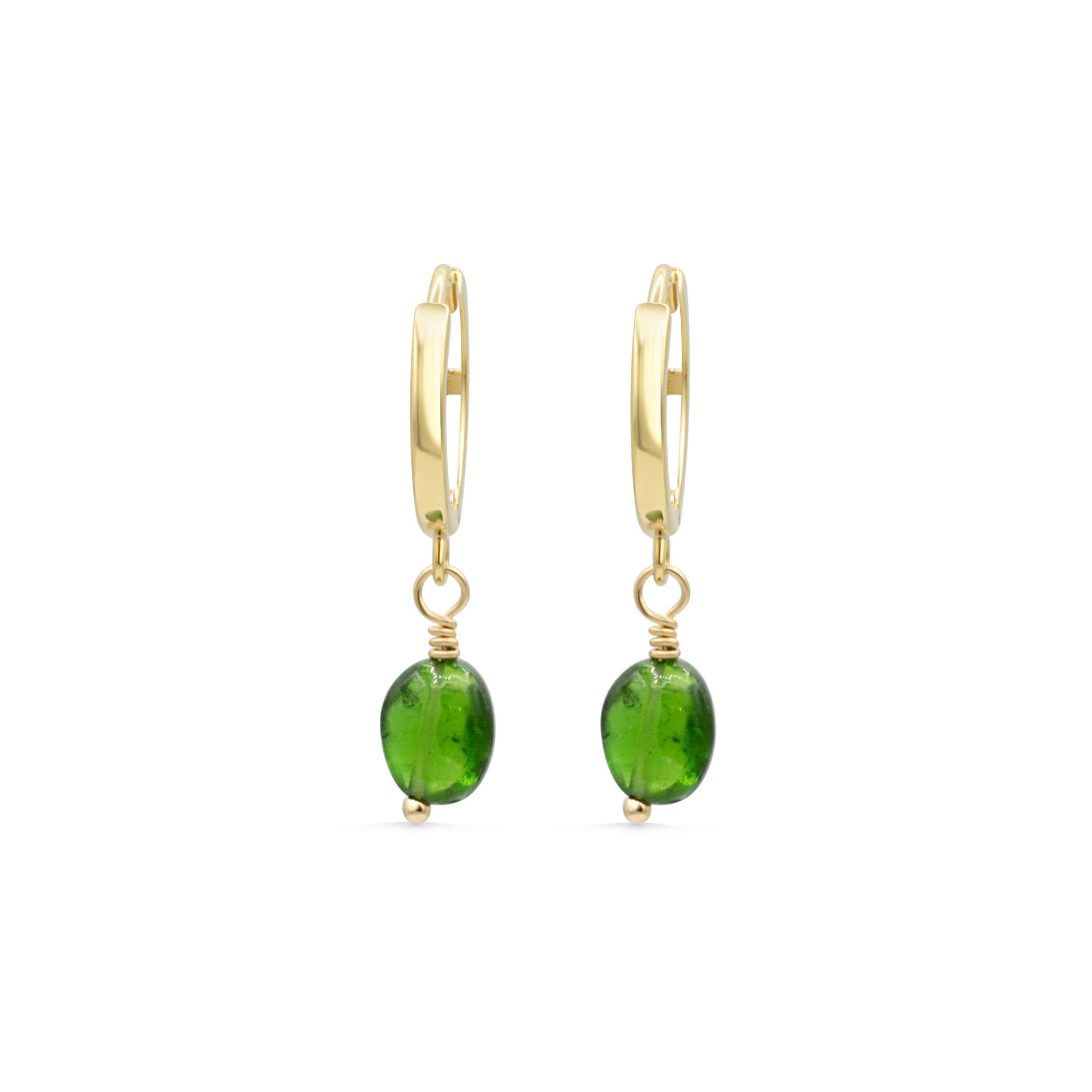 14K SOLID GOLD Chrome diopside hoops, genuine Chrome diopside hoop earrings [EECP1245], Chrome diopside 14K gold Earrings, hoops with Chrome