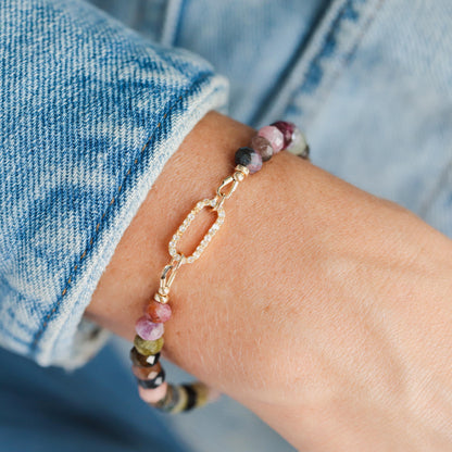 Genuine Multi-Colored Tourmaline Bracelet, 14K gold filled tourmaline, [EBTM1644] AAA quality mixed tourmaline, Multi-Color Bracelet