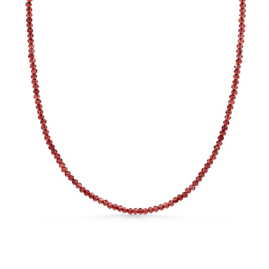 Earthly Abundance garnet 2mm necklace featuring small, round deep red garnet beads on a delicate chain.