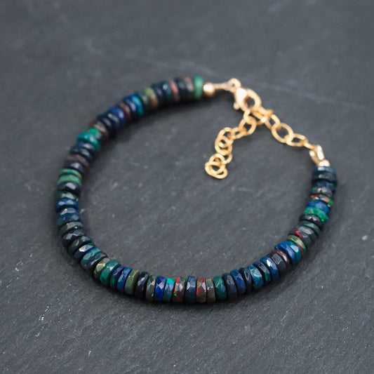 Black Opal Bracelet, Ethiopian black opal bracelet [EBBP4581_GF_C] | AAAA+ Opal black Delicate Stacking Bracelet | women's black opal