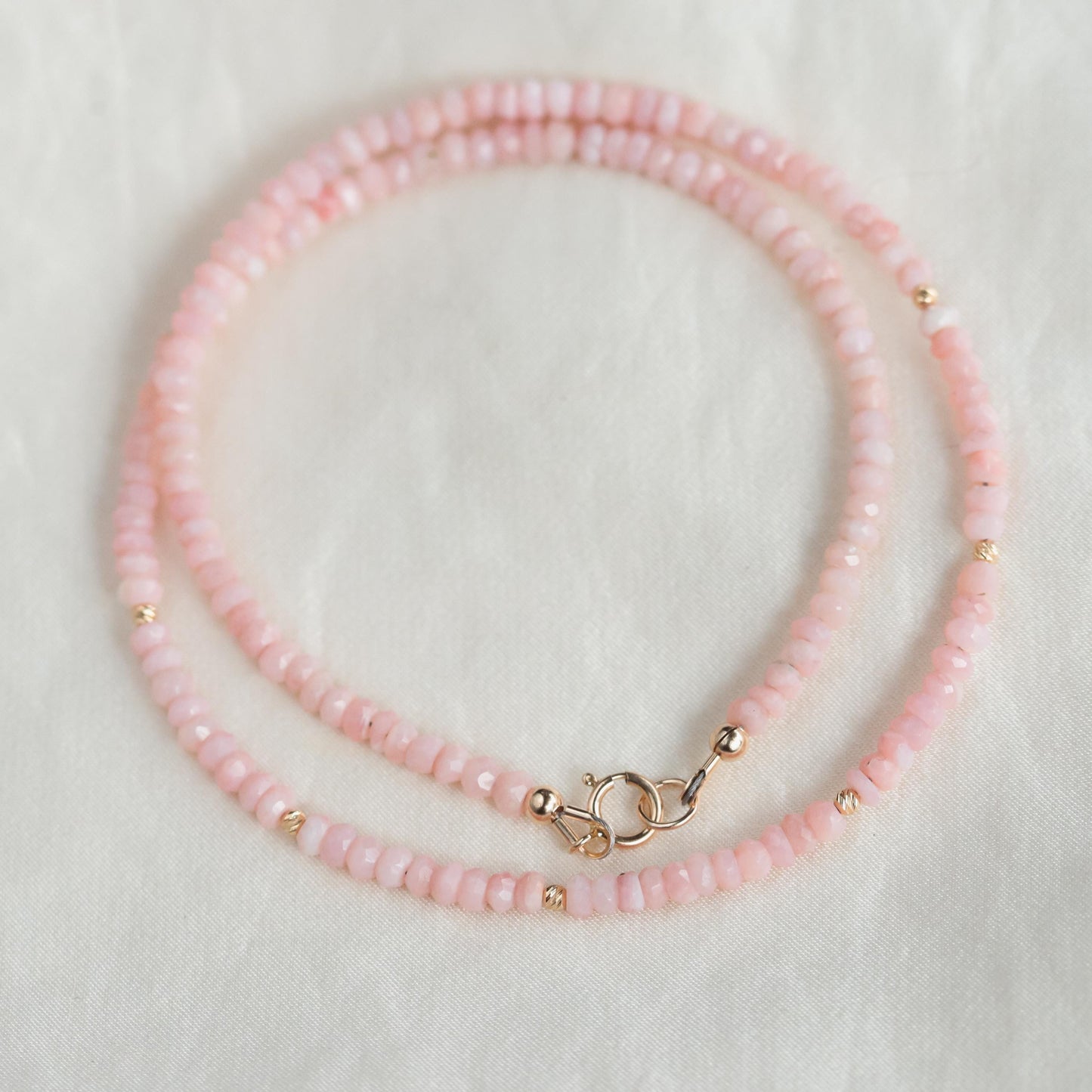 14K Pink opal necklace | 14K Pink opal Necklace | peruvian pink opal necklace [ENPP1530] | beaded pink opal jewelry | pink opal jewelry