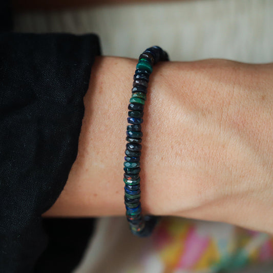 Black Opal Bracelet, Ethiopian black opal bracelet [EBBP4581_GF_C] | AAAA+ Opal black Delicate Stacking Bracelet | women's black opal