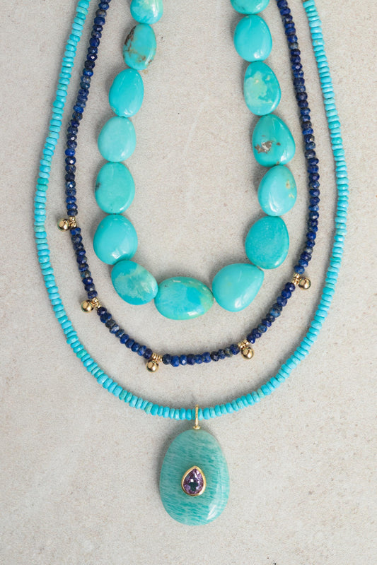 Turquoise Oval Necklace - 14K