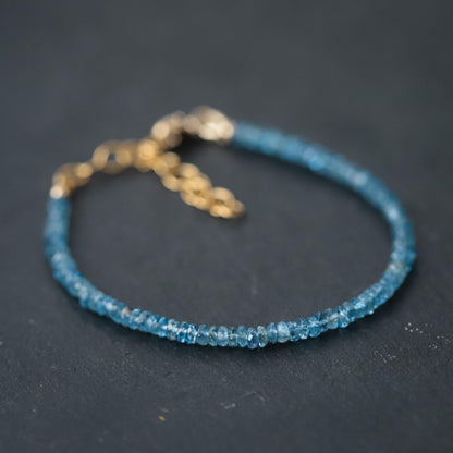 Santa Maria Aquamarine Bracelet by Earthly Abundance featuring polished aquamarine beads on a delicate silver chain.